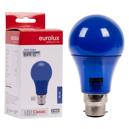 EUROLUX Blue Colour B22 6W Globe LED
