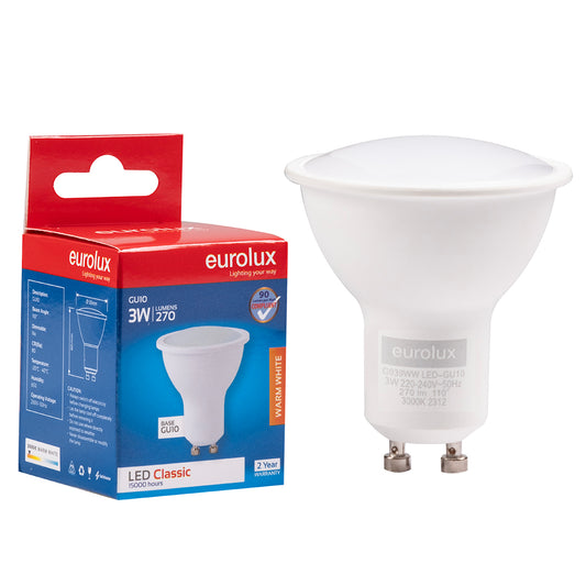 EUROLUX GU10 Classic Frosted Lens 3w LED 3000K
