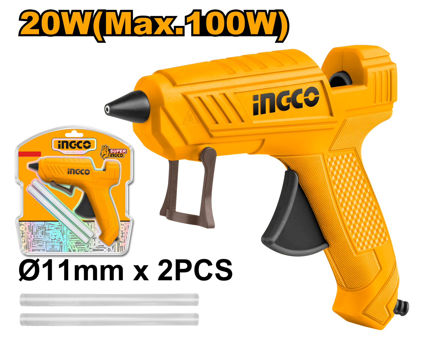 INGCO GLUE GUN 100W + 2PC G/STICK