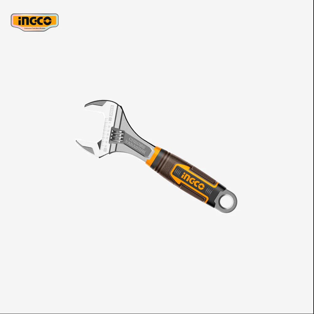 INGCO WRENCH ADJUST 200MM S/GRIP CRV