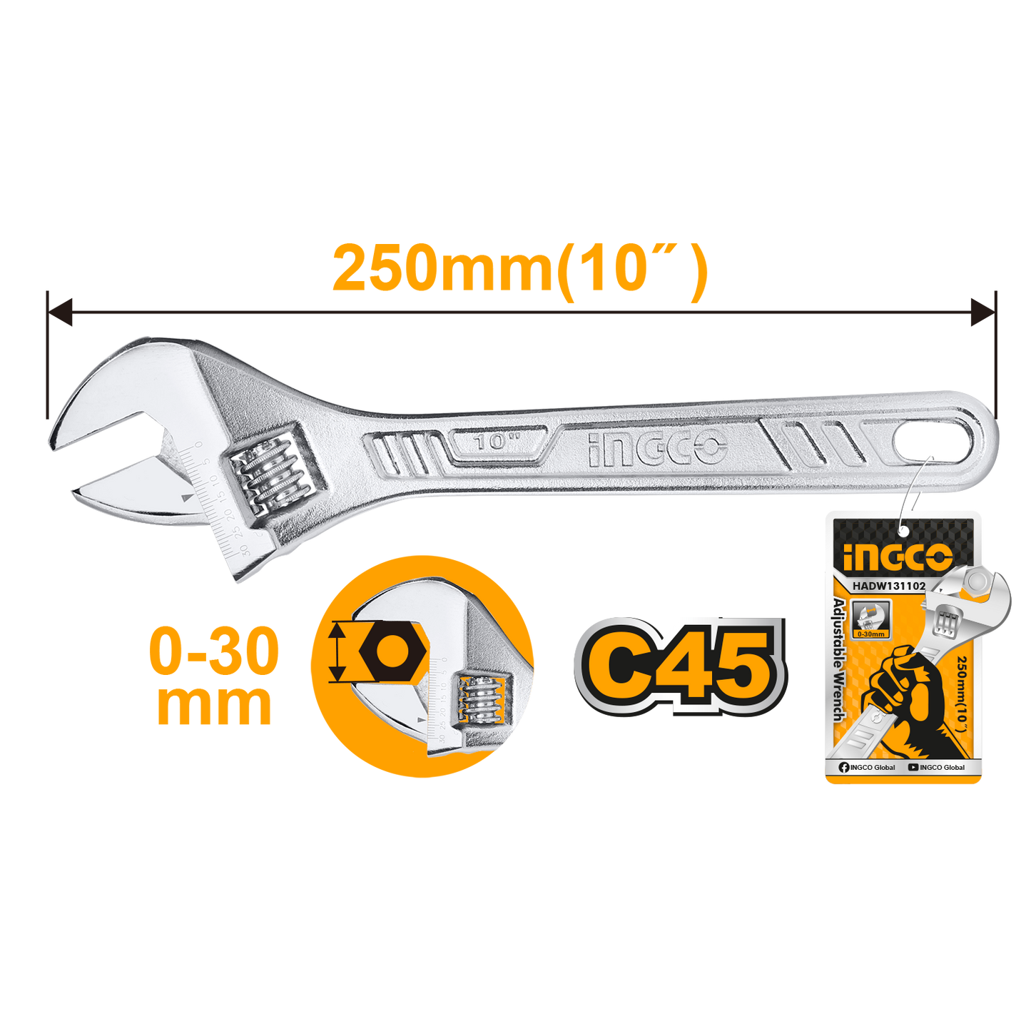 WRENCH ADJUSTABLE 250MM 10