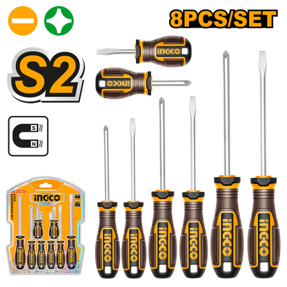 INGCO SCREWDRIVER S2 SET PH&SLOTTED 8PC