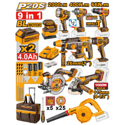 Ingco 9 Piece Cordless Industrial Kit (2025) COSLI250381