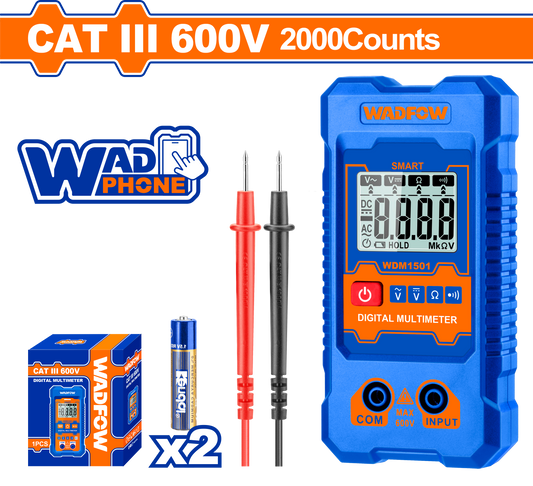 WADFOW MULTIMETER DIGITAL 600V CATIII RMS 2000 + BAT