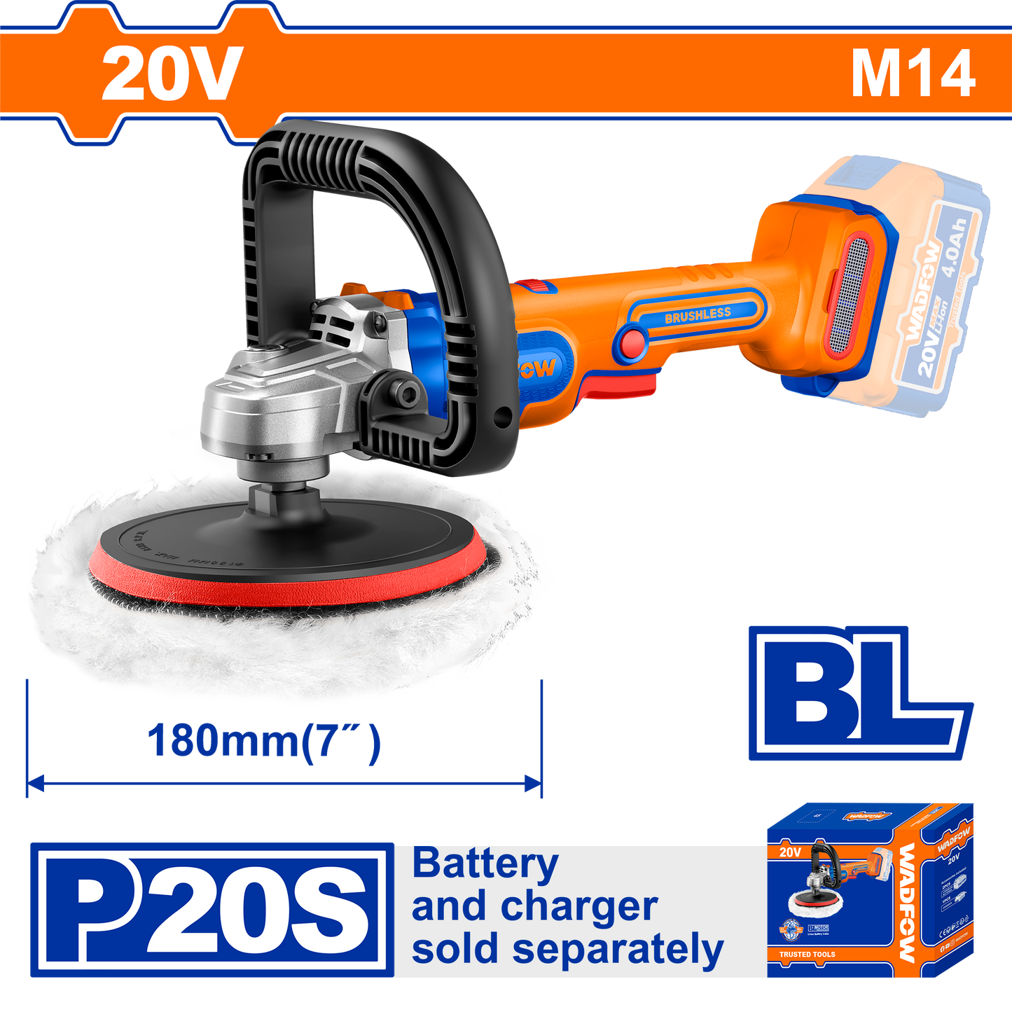 WADFOW 20V PS+ C/L POLISHER 180MM INCL ASS