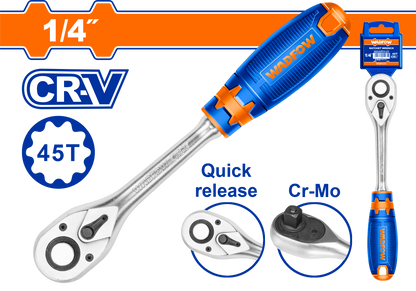 WADFOW "RATCHET WRENCH Cr-V/CrMo 1/4" 45T 158MM"