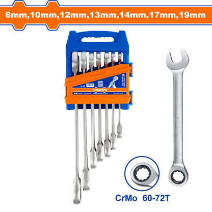 WADFOW SPANNER RATCHET SET Cr-Mo 8-19MM 7PCS