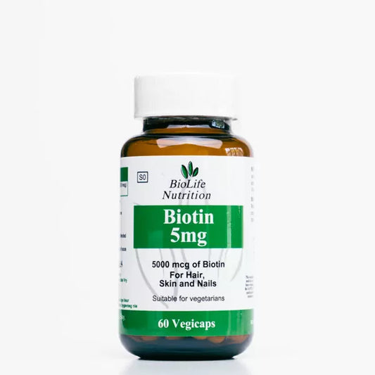 BIOLIFE NUTRITION - Biotin 5mg – 60 VegIcaps – onelifehealth