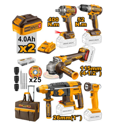 Ingco 20V Industrial Combo Kit 5 Piece Brushless