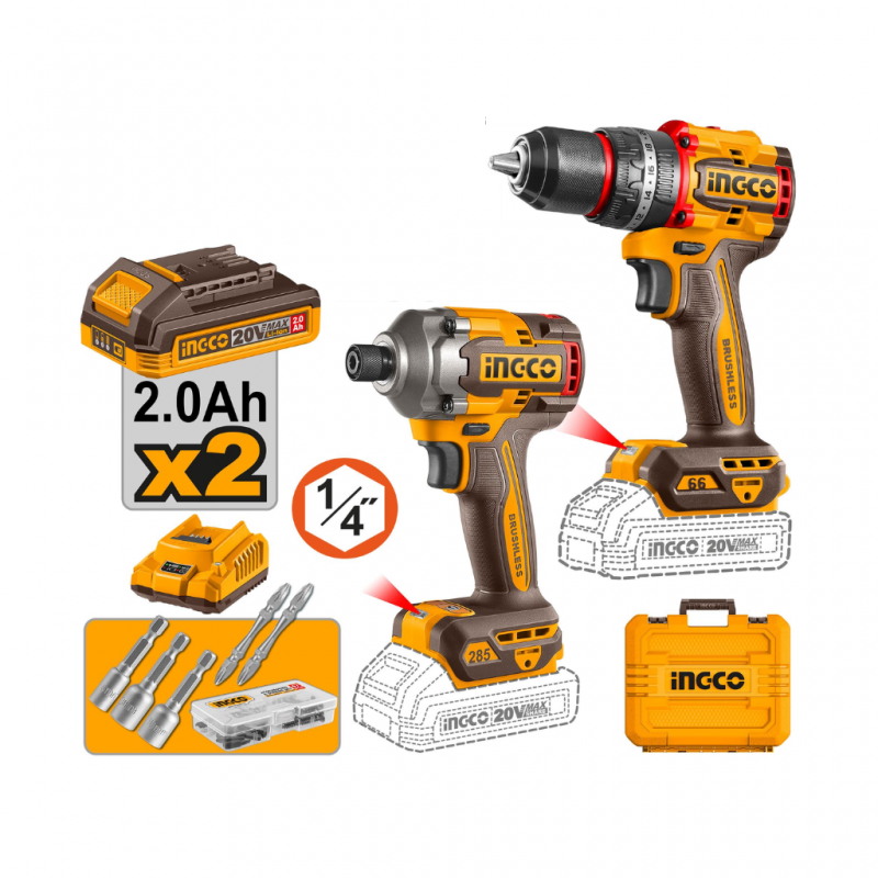 INGCO 20V PS+ C/L 2PCS DRILL/DRIVER COMBO KIT