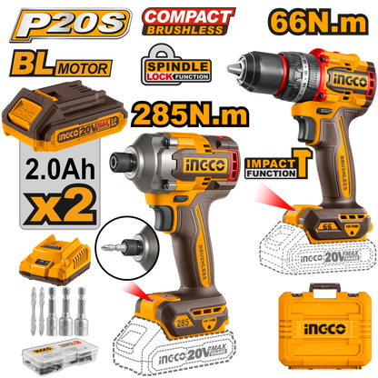 INGCO 20V PS+ C/L 2PCS DRILL/DRIVER COMBO KIT