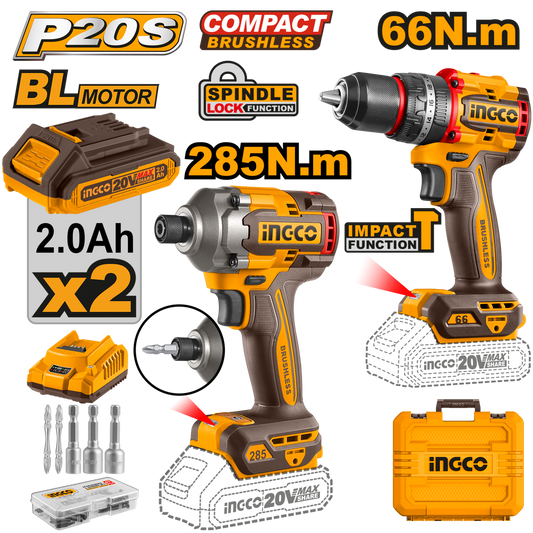 INGCO 20V PS+ C/L 2PCS DRILL/DRIVER COMBO KIT