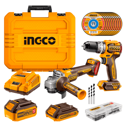 INGCO 20V PS+ C/L 2PCS DRILL/ANGLE GRINDER  KIT