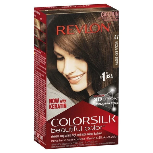 Revlon ColorSilk™ 47 Medium Rich Brown Permanent Hair Dye 3D Color Grey Coverage