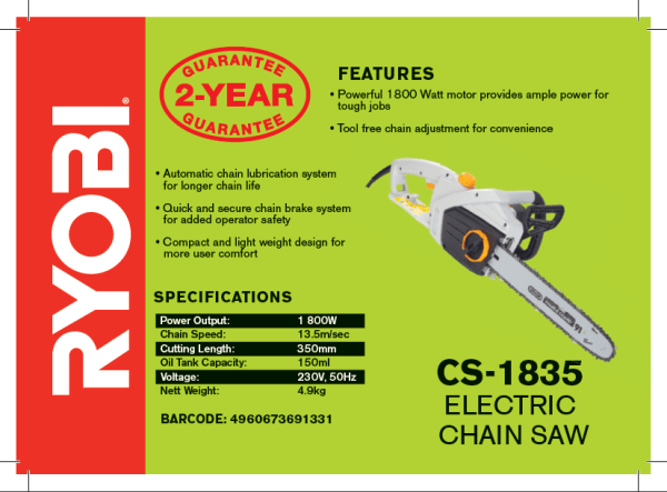 Electric Chain Saw 1800W 350mm - Image 2